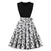 Summer New Retro V-neck Sleeveless Black Spelling Print Pendulum Dress