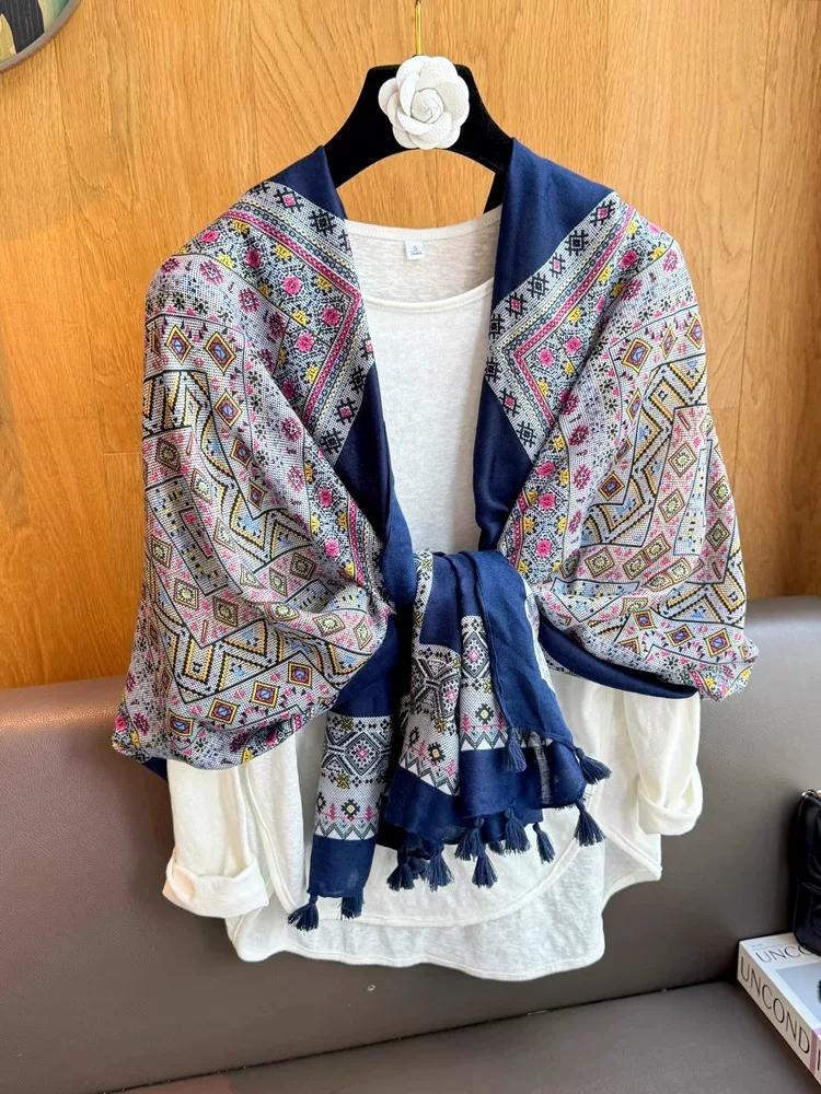 Shawl Outer Women's 2026 New Photo Silk Scarf Women's Travel Summer Thin Ethnic Style Scarf Sun Protection Air-conditioned Room