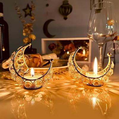 Moon Tea Light Crystal Candle Holder,Return Gifts for Pooja, Metal Lanterns, Handicraft Items for Home Decor