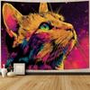 Painted Cat Watching the Moon Digital Printing Polyester Wall Hanging Tapestry Decorative Living Room Bedrooms Background Gift