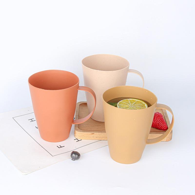 Creative Wheat Straw Coffee Mug, Mouthwash Cup, Toothbrush Holder, Plastic Travel Portable Tea Cup with Handle