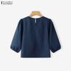 ZANZEA Women Casual Round Neck 3/4 Sleeve Floral Embroider Blouse