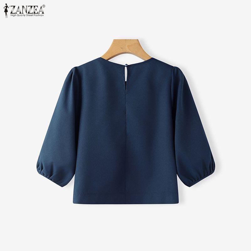ZANZEA Women Casual Round Neck 3/4 Sleeve Floral Embroider Blouse