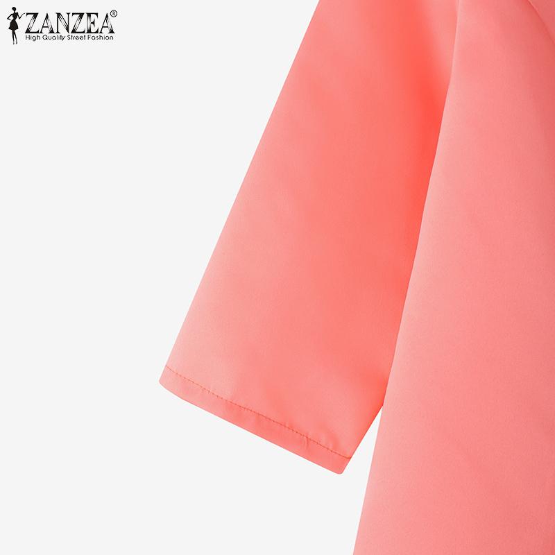 ZANZEA Damen Freizeit Rundhals Einfarbig 3/4 Ärmel Bluse