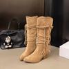 New Style Women's Autumn Retro Style Boots Thick Heel Long Tube Slim Look Stacked Middle Tube Boot Zapatos Mujer