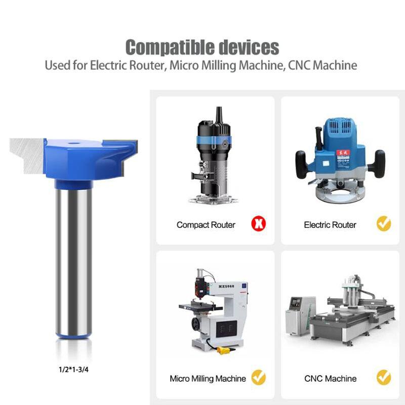 T Slot Cutter Rabbet Router Bit 3 Wing Carbide Slotting Cutter Rabbeting Slab Flattening Router Bits for Wood.12mm 1/2inch Shank