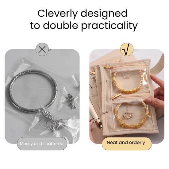 Travel Jewelry Organizer Case Waterproof Quilted Faux Leather Multi-Compartment Storage Bag Jewelry Storage Pouch