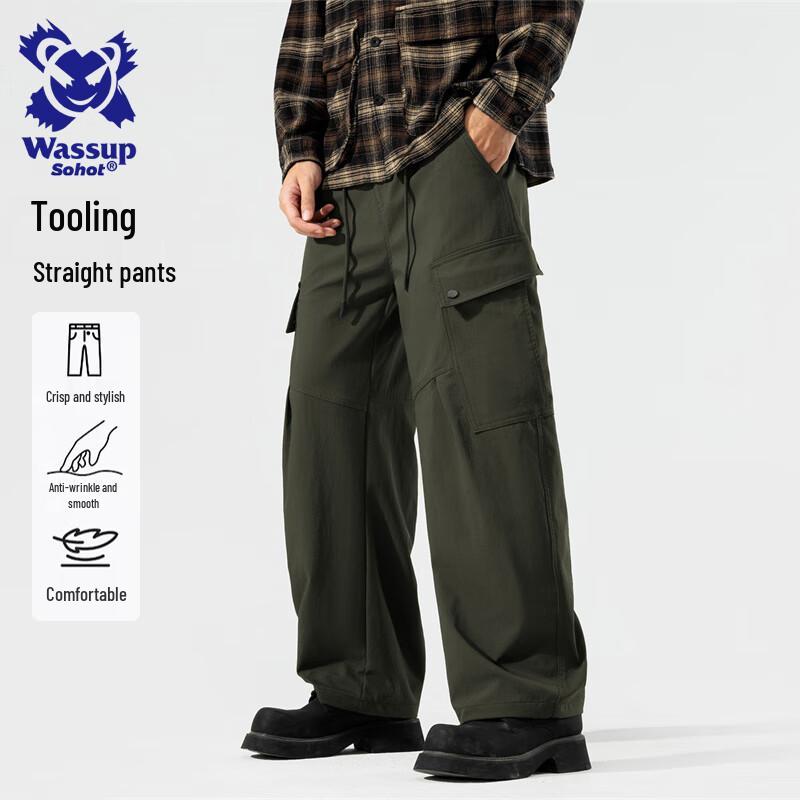 

Wassup Sohot Men s Straight Wide-Leg Cargo Pants L