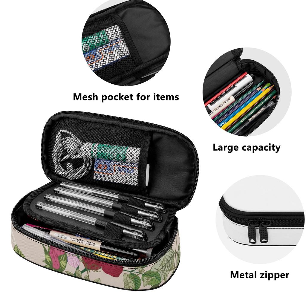 Pencil Pouch Roomy Interior Smooth Zipper Strong Polyester Fabric with Mesh Pocket Removable Divider and Pen Slots for Students