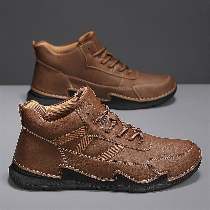 Cotton Shoes Men's 2025 Autumn and Winter New Velvet Warm Medium Top Men's Shoes Soft Sole Non-slip Lace-up Outdoor Casual Shoes Large Size