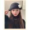 Women S French Style Short Brim Pearl Flower Warm Painter Hat Autumn Winter