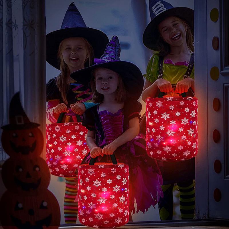 LED Halloween Bucket Multipurpose Reusable Goody Bucket Polyester Multipurpose Reusable Goody Bucket Glowing Christmas Candy Bag