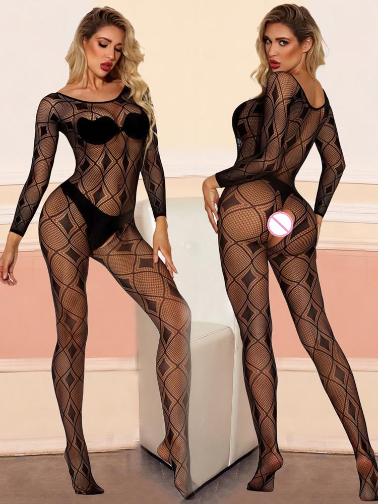 Seksi İç Çamaşırı Balık Ağı Şeffaf Sıkı İç Çamaşırı Kostümleri İçi Boş Örgülü Vücut Çorabı Kadınlar İçin Moda Vücut Çorabı