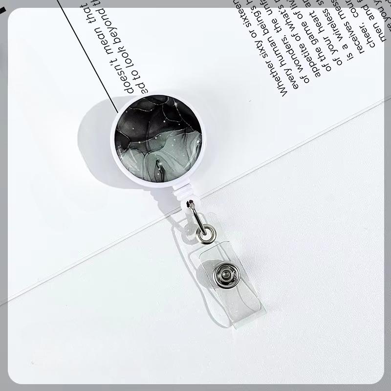 Marble Epoxy Badge Reel for Nurses Medical Retractable ID Card Holder Safety Linger Lanyard for Work Pull Clip Stretch Keychain