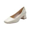 Huge soft! Soft leather French medium heel light mouth square head thick heel nude shoes cheongsam single shoes work leather shoes commute