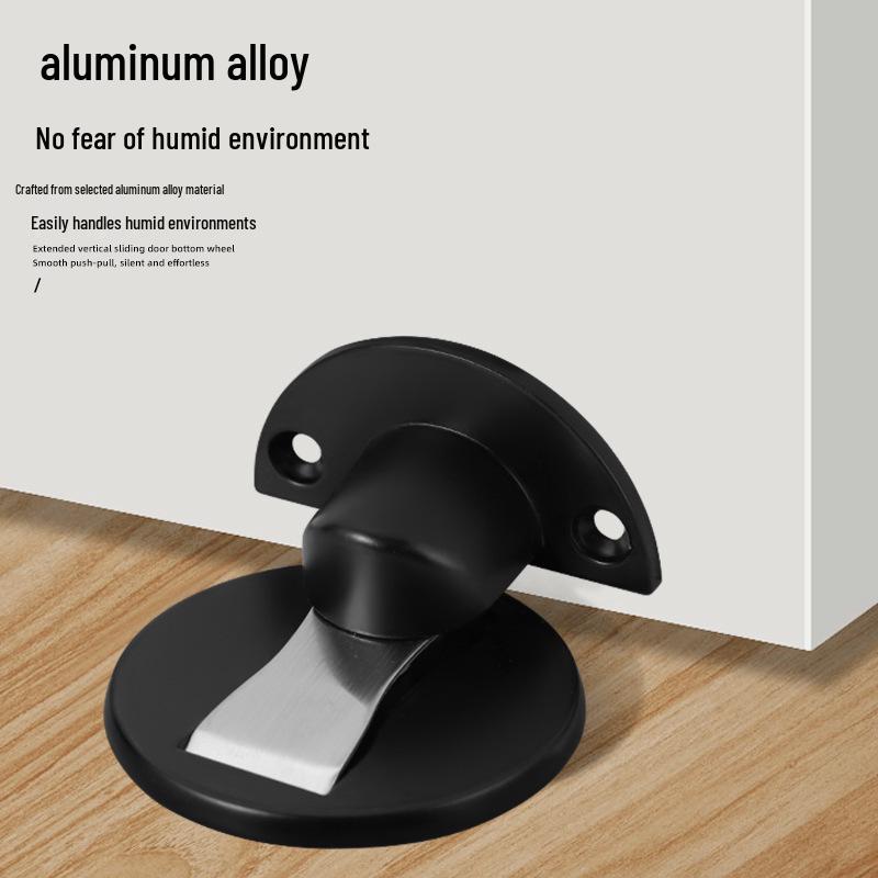 Aluminum Alloy Magnetic Door Stopper, Hole-Free, Anti-Collision Floor Mount for Bedroom/Bathroom.