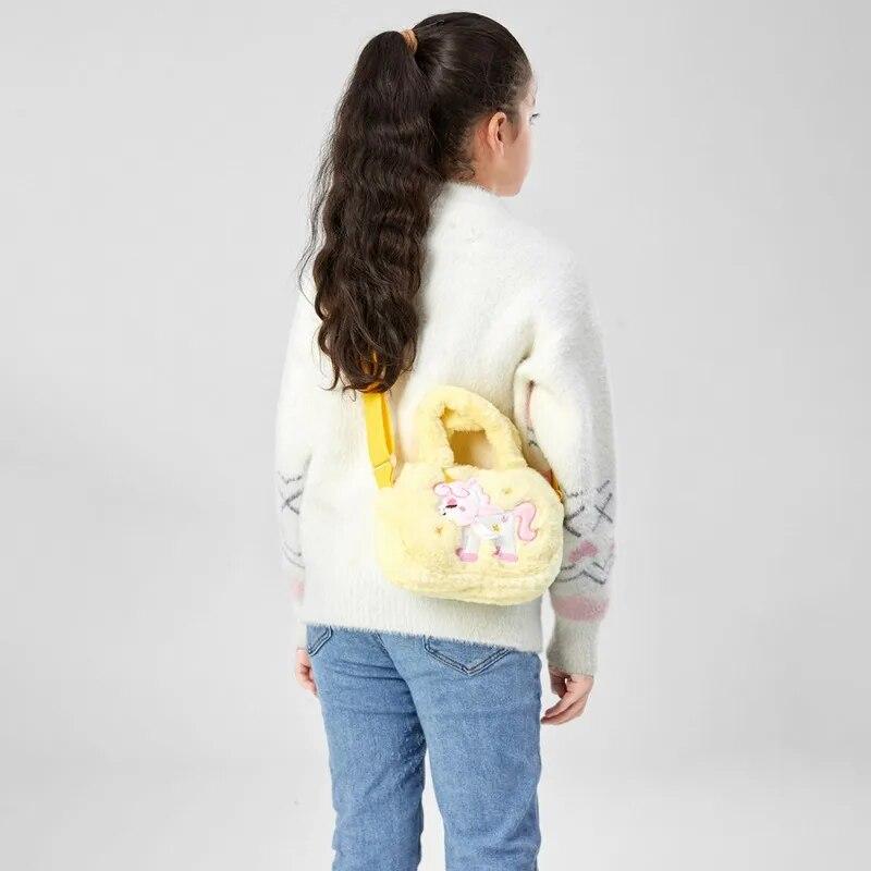 1 Pc Cute Unicorn Messenger Bag for Kids Girl Cartoon Animal Unicorn Crossbody Style Bag for Little Girl Plush Travel Coin Bag