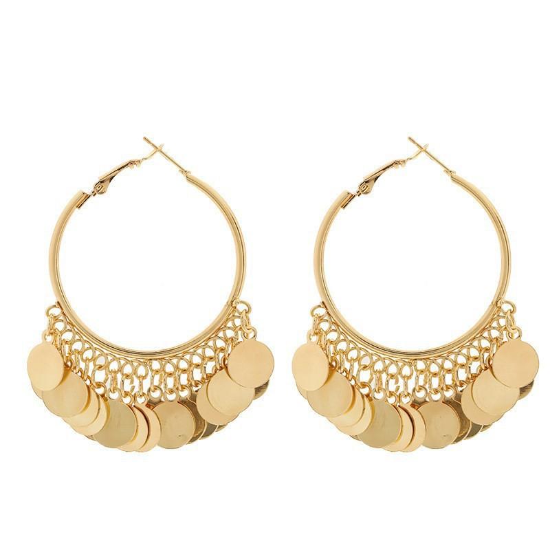 

Exaggerated Temperament Small Sequin Tassel Large Hoop Earrings for Women Ethnic Statement Earrings Party Jewelry Accessories