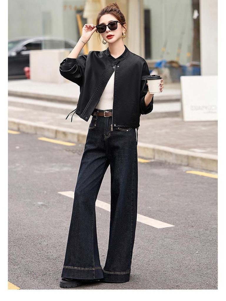 Women's Casual PU Leather Jacket with Stand Collar, Spring/Autumn 2025, Loose Fit, Small Size, XG9961