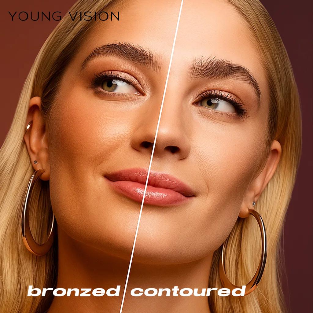 YOUNG VISION 4-Color Liquid Contour & Bronzer Kit with Multi-Functional Horseshoe-Shaped Brush Head - Highly Pigmented, Buildable, Long-Lasting,