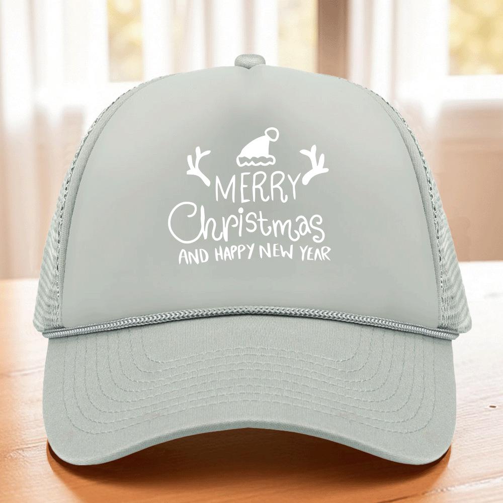 Christmas Pattern Trucker Cap with Rope and Heat-Pressed Logo