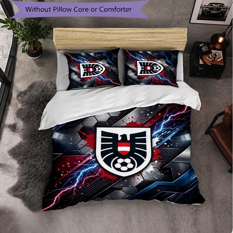 Austria Football Pattern 3 Pieces Bedding Set Soft Microfiber Duvet Cover with Pillow Cases for Bedroom
