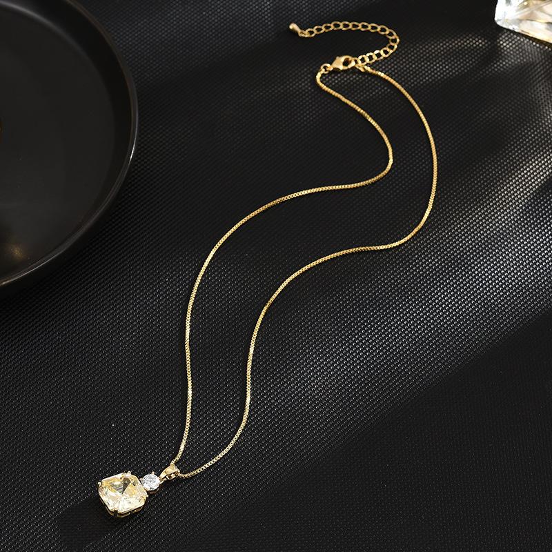 Geometryczny kwadratowy pierścionek z kryształu sztucznego, naszyjnik, kolczyki, moda damska