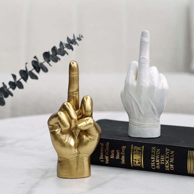 American Middle Finger Gesture Resin Sculpture for Creative Home Decor