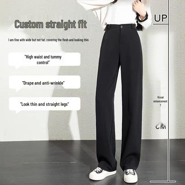 Women's Petite Black Wide-Leg High-Waist Casual Summer Pants