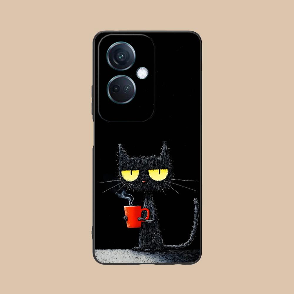 Cute Coffee Cat Matte TPU Mobile Phone Case for OPPO Reno 14 13 12 11 10 9 8 7 6 5 F T Pro 5G Colorful Printing Cover