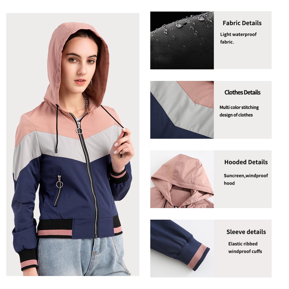 Women’s Windcheaters Thin Zipper Drawstring Hooded Jackets Light Rain Proof Short Trench Coat Spring Autumn Windbreaker Outdoor Casual Wear
