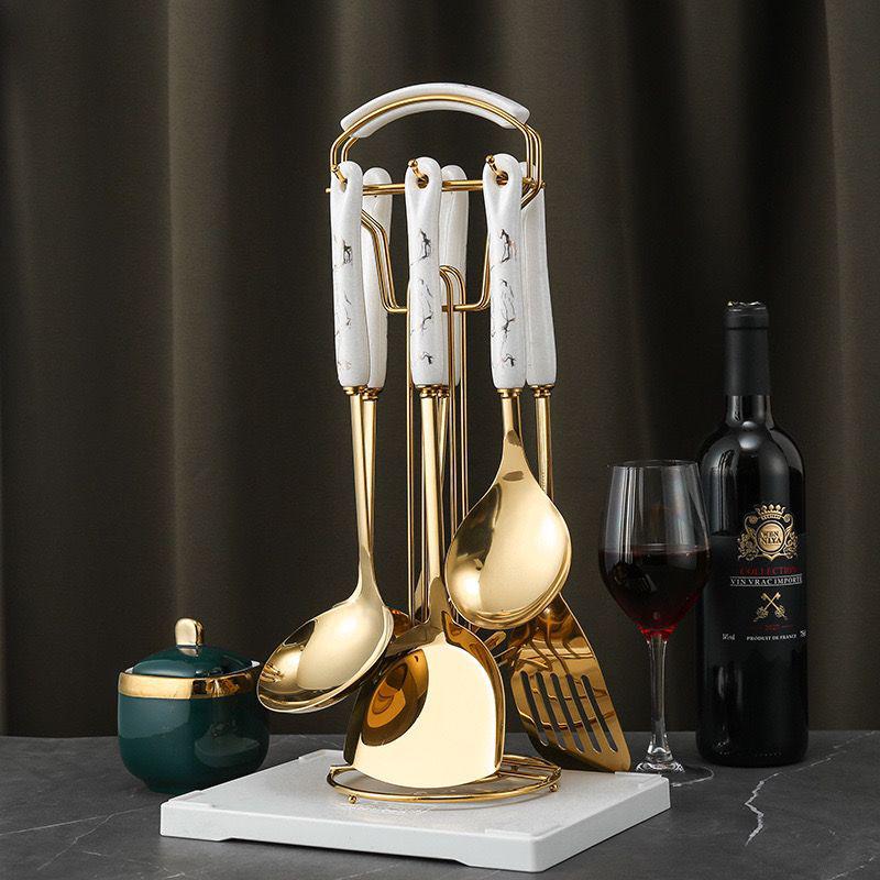 Stainless Steel Non-stick 7-Piece Cookware Set | Modern White Gold Design