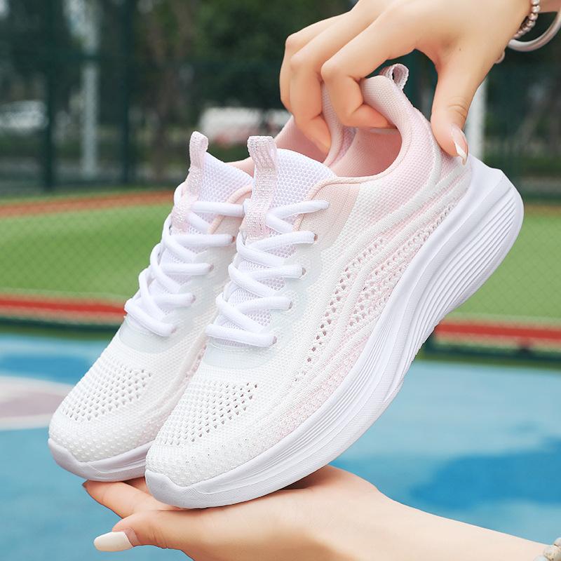 Spring and Summer Casual Sports Shoes Women's Flying Woven Mesh Breathable Ultra-light Soft Toilet Bottom Non-slip Shoes Student Running Shoes
