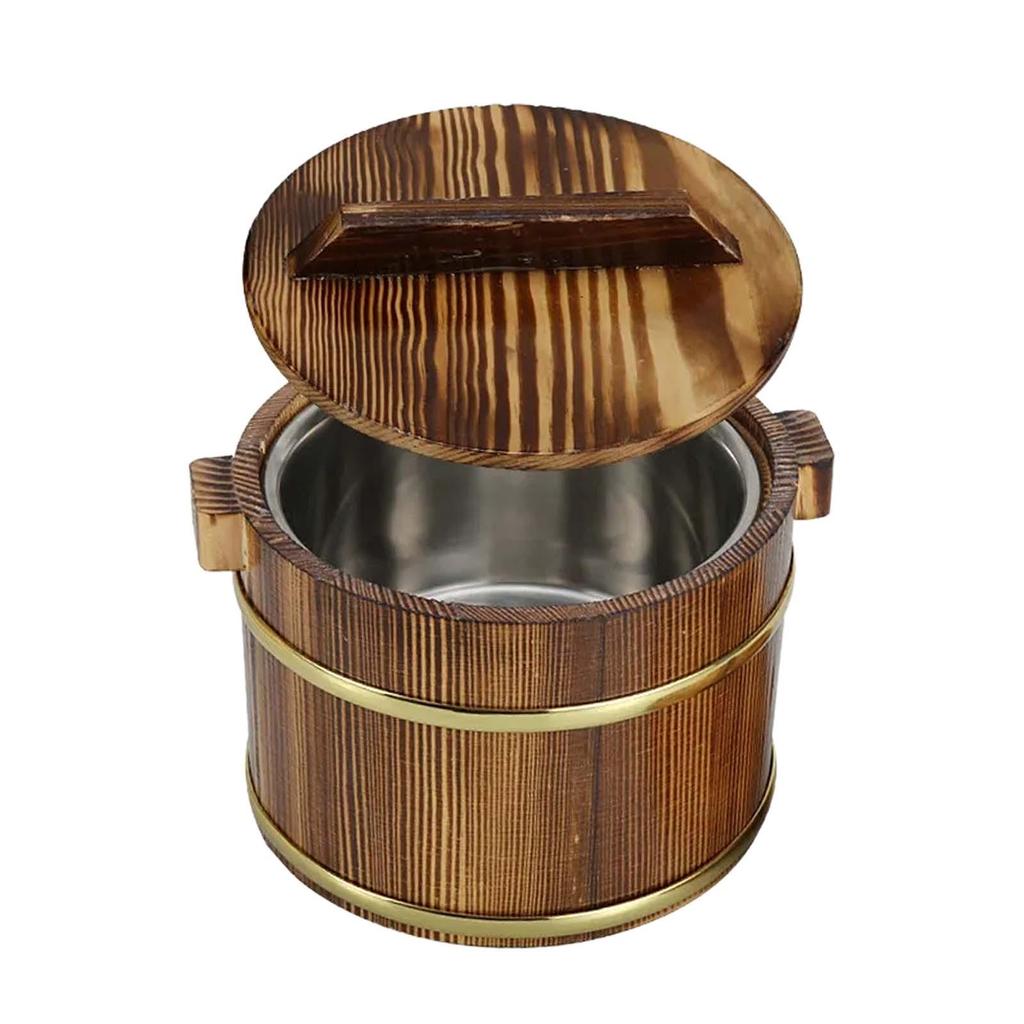Wooden Rice Bucket Practical 16cm Multifunctional Round Reusable Wooden Sushi Rice Bowl for Cooking Kitchen Restaurant