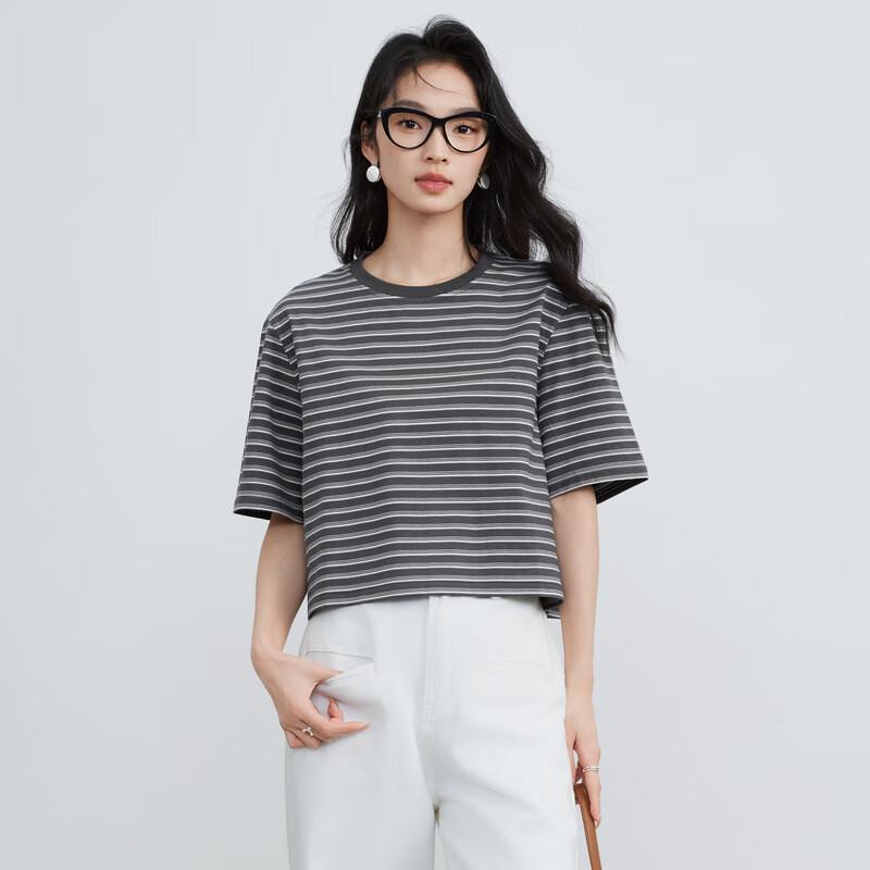 Elva' Island Women's Striped Round Neck Short-Sleeve T-Shirt