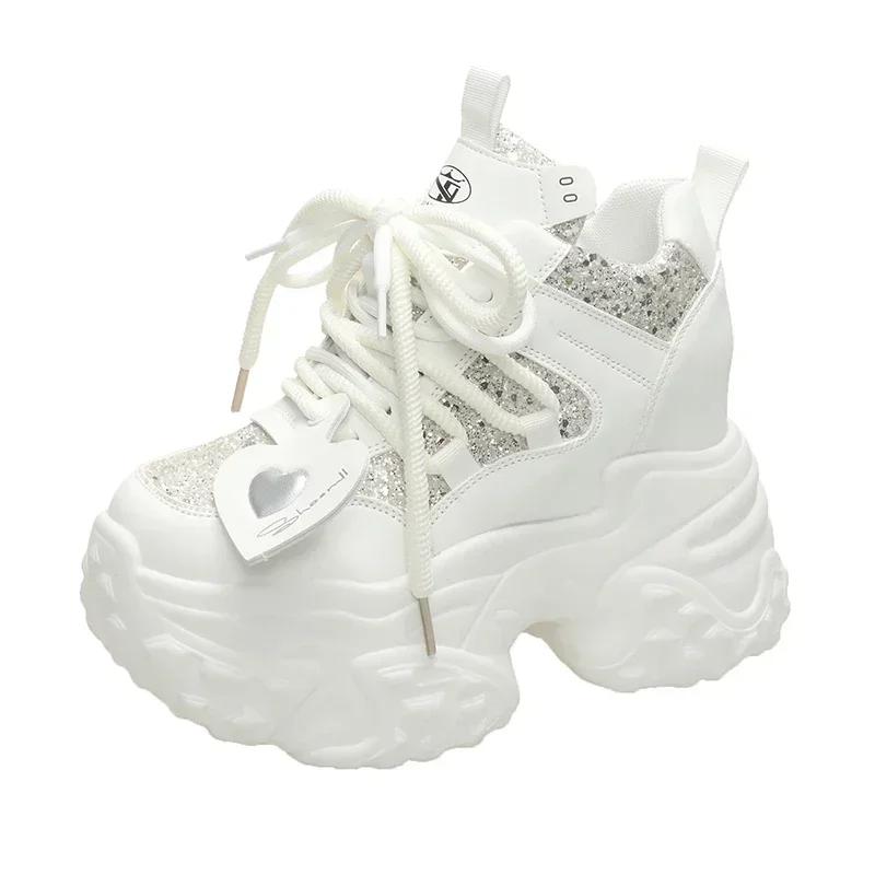 7CM Women Casual Platform Sneakers High Heels New Spring Sports Vulcanized Shoes Bling Trainers Chunky Sneakers Zapatos Mujer