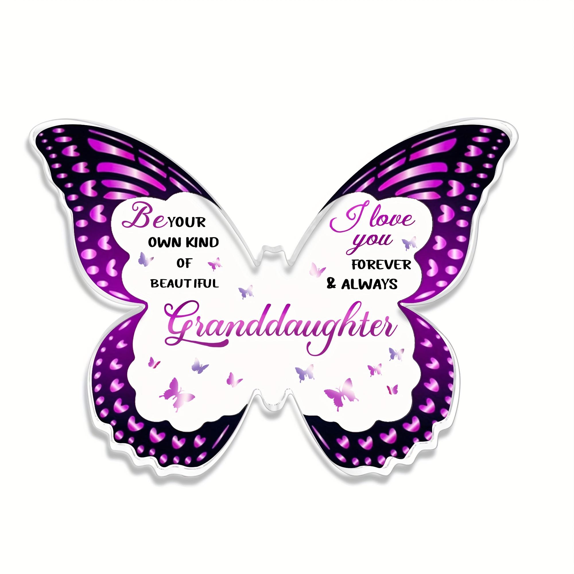 Vintage Butterfly Plaque - Sentimental Gift for Granddaughter From Grandma Nana, Frameless Tabletop Decor with Inspirational Quote, Pink and Purple Bu 12*9cm