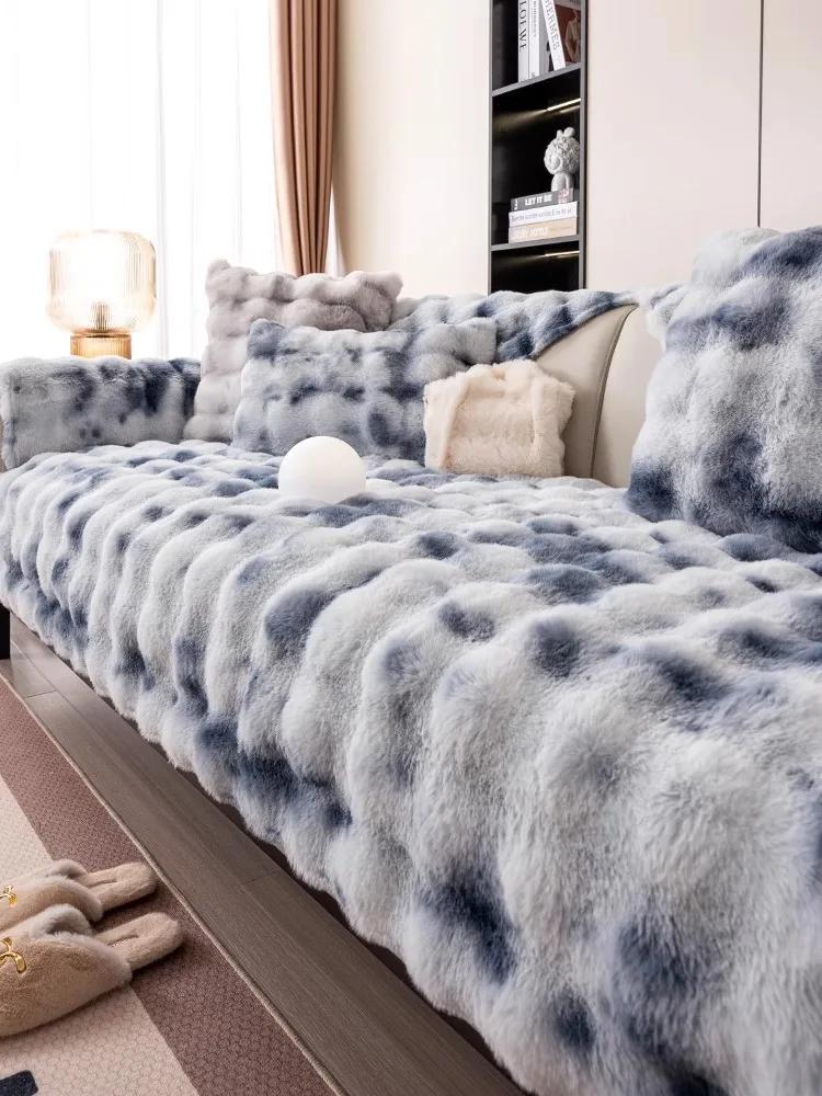 Winter Thicken Sofa Seat Cushion Cloth Universal Anti Slip Sofa Cover Warm Color Backrest Towel High-density Locking Fiber Pad