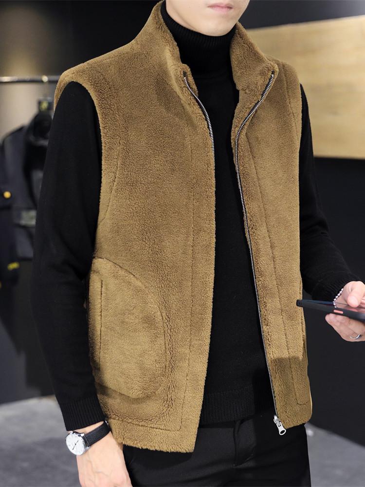 Woodpecker Men's Reversible Fleece and Leather Vest - Autumn/Winter Lambswool Sleeveless Jacket