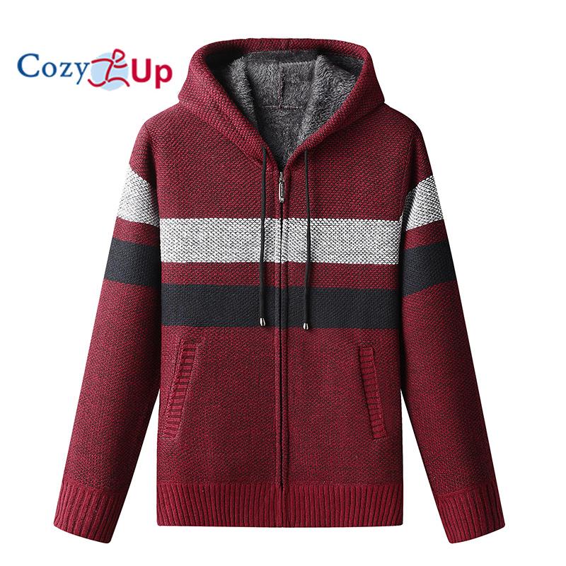 Cozy Up Men's Knitwear with Plush Thickened Zipper Hooded Jacket Loose Casual Cardigan