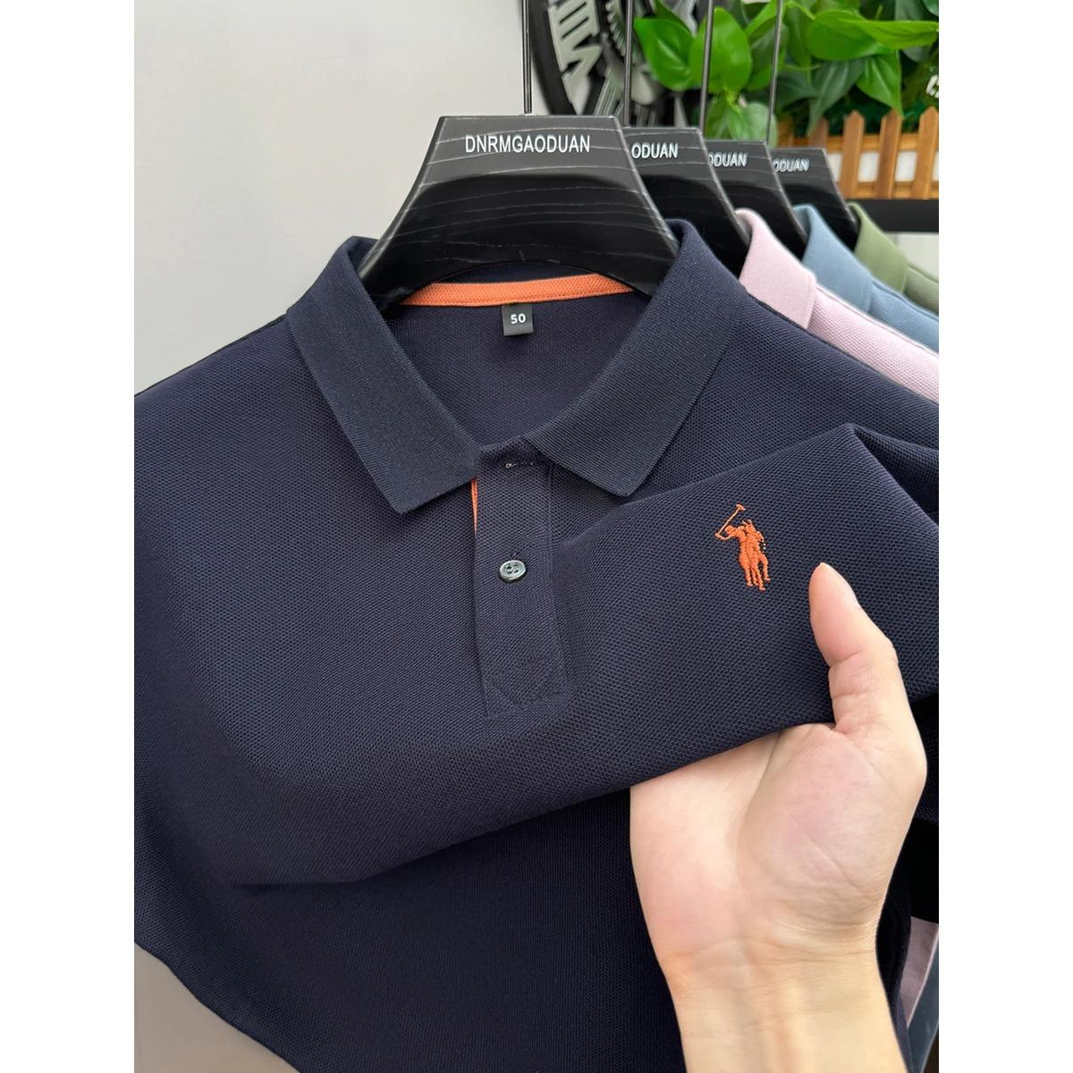 

TrendHub 100% Хлопок Мужская Футболка-поло с коротким рукавом Горячая Распродажа Модная вышивка логотипа лошади Классическая повседневная футболка Paul 4XL темно-синий