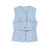 Autumn and Winter New Fashion Slim fit round Neck Sleeveless With Belt Beads Decoration Breasted Texture Vest 9298725