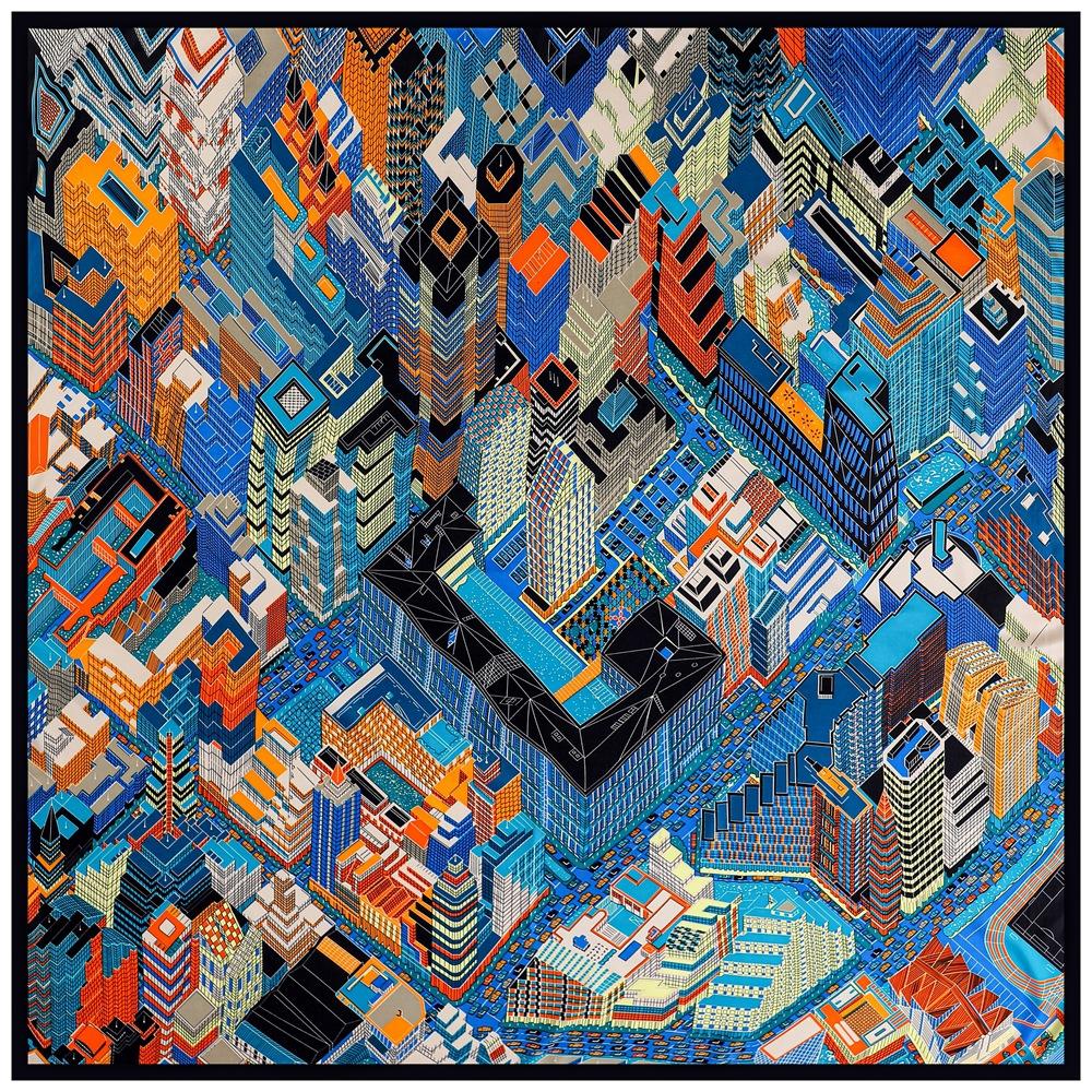 

POBING Silk Scarf Women Large Shawls City Buliding Stoles Square Bandana Luxury Kerchief Hijab Scarf Female Foulards 130CM 130CM x 130CM