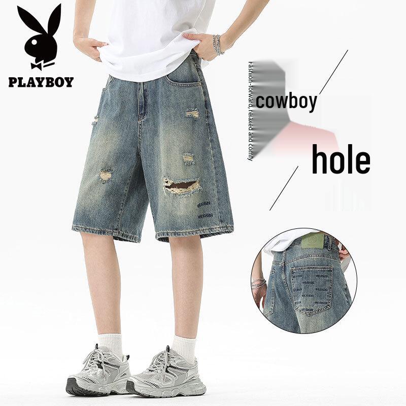 PLAYBOY Men s Ripped Denim Shorts 29