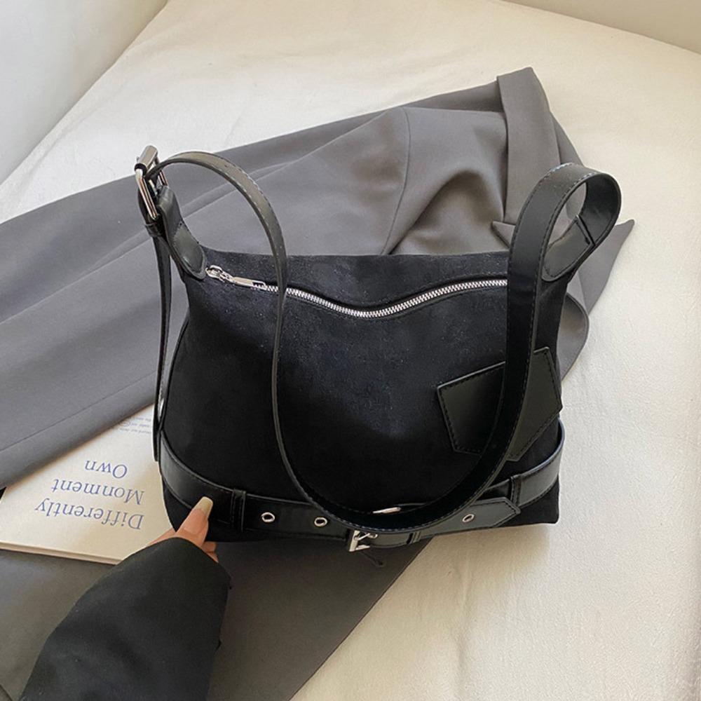 

Однотонная замшевая сумка-тоут, сумка-тоут, наплечные сумки, повседневная матовая ПУ сумка-хобо, женская чёрный