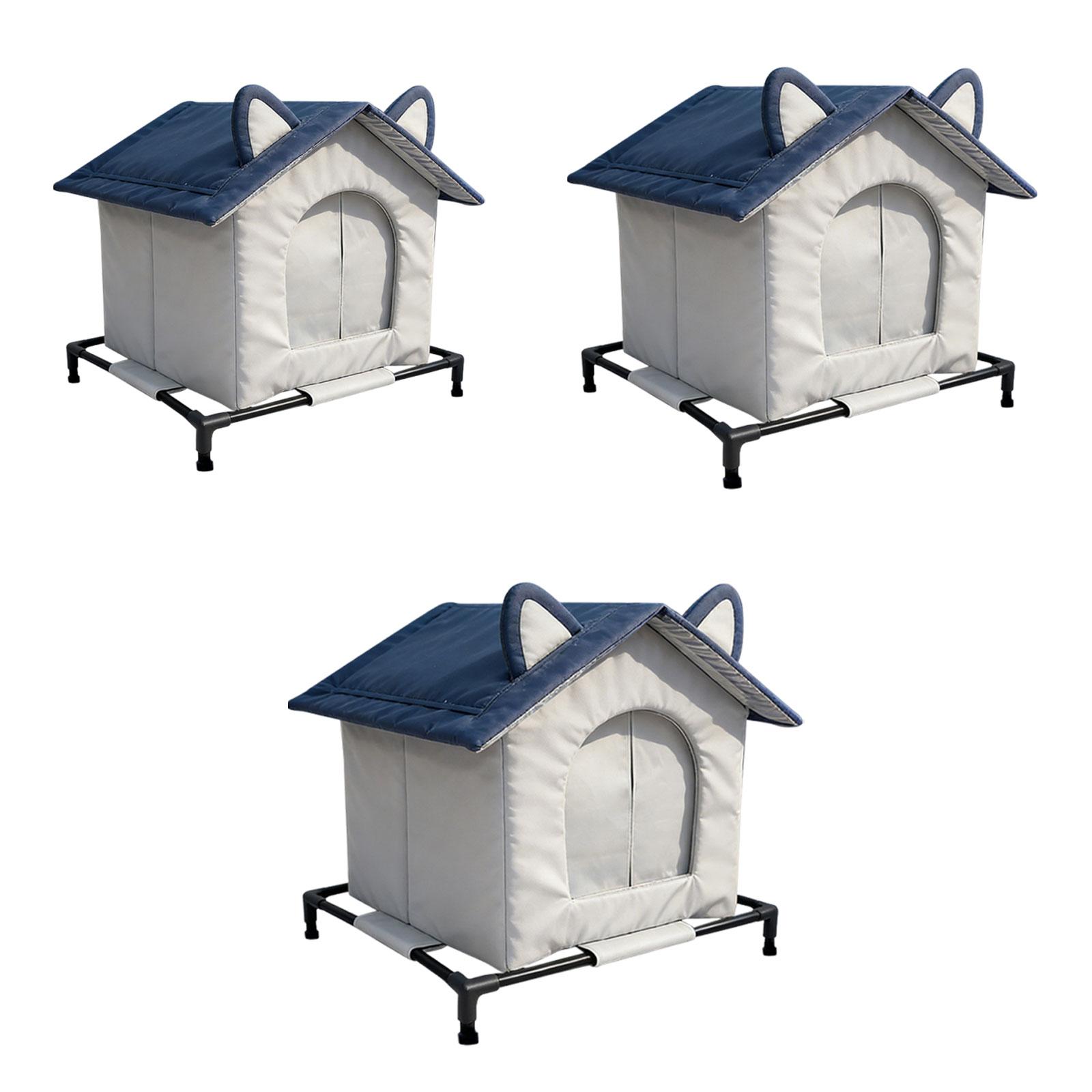 

Outdoor Stray Cat House Weatherproof Oxford Cloth Warm Enclosure with Windproof Curtain for Outside Cats Small