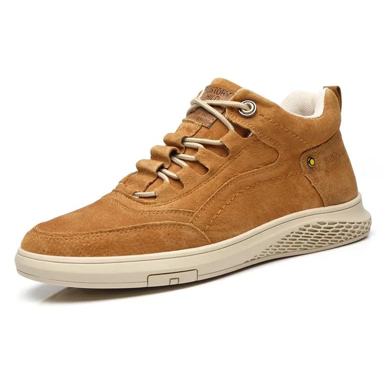Fashion Hot Sale Brand Men Sneakers Fashion Casual Leather Ankle Boots Male Handmade Leather Sport Shoe Antiskid Lace-Up High Top Boot