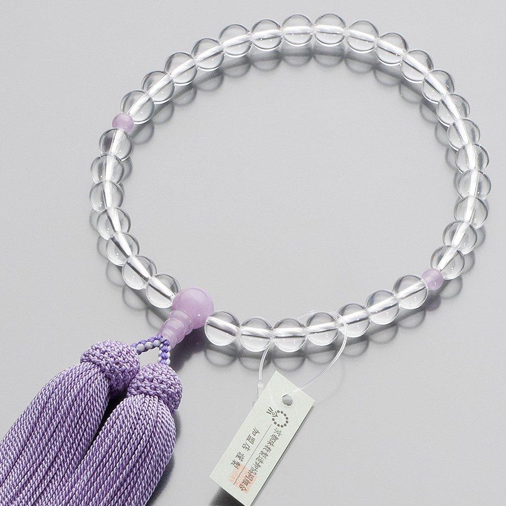 Takita Shoten Buddhist Altar Shop: Kyoto-style prayer beads for women, made with genuine crystal and purple cloud stone, 8mm beads, silk tassel, and a