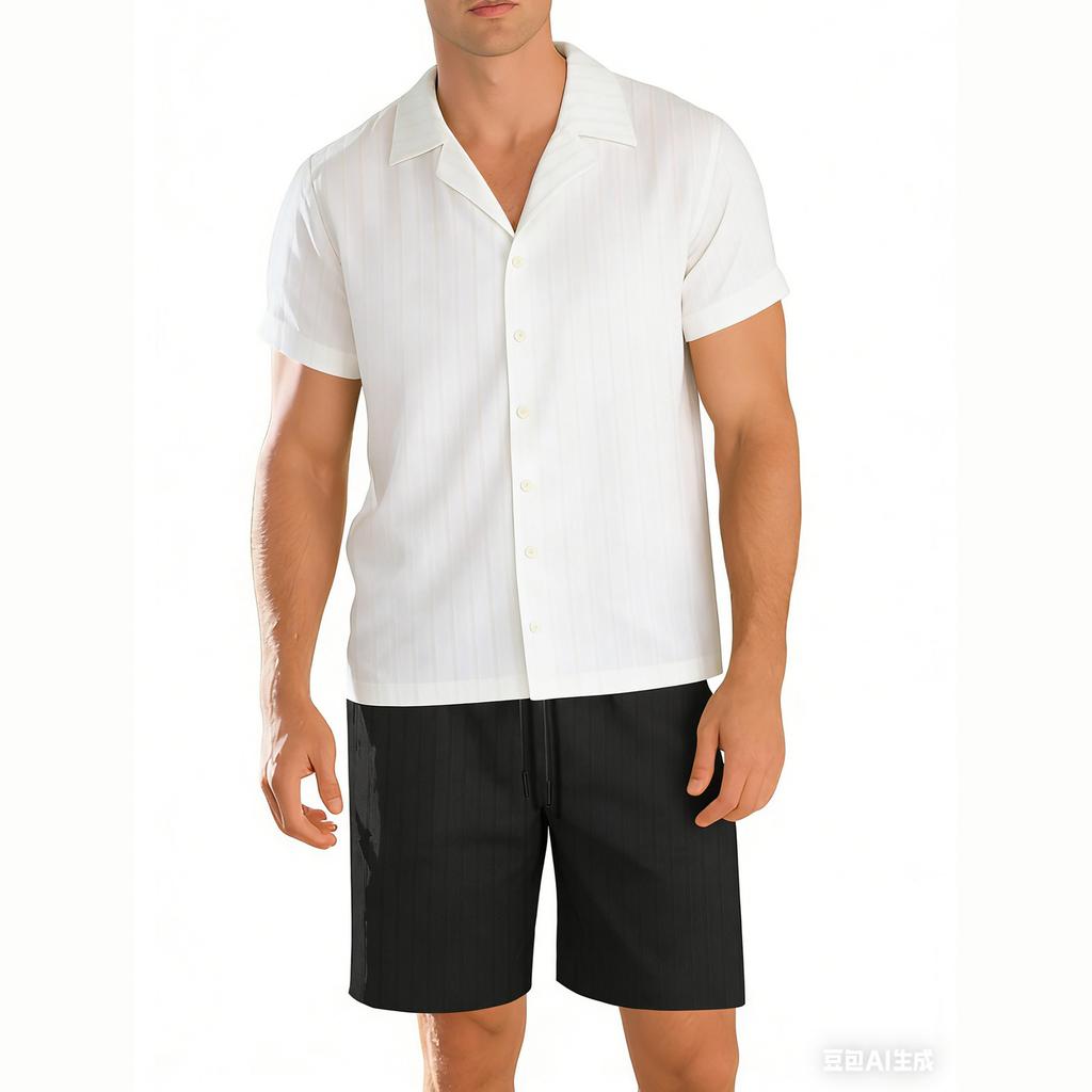 Men's Vacation Beach Pants Summer Cardigan Short-Sleeve Shorts Set