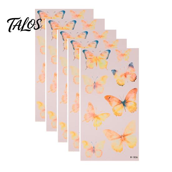 Talos 5 Sheets Butterfly Tattoo Stickers, Waterproof Temporary Flower Tattoos, Colorful Face Body Tattoos for Parties Night Club Music Festival